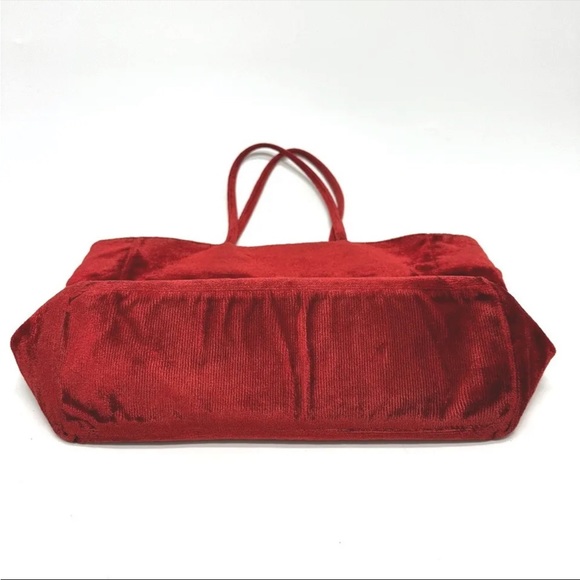 FENDI Logo Corduroy Velvet Velour Logo Red & Black Tote Bag - Picture 4 of 11